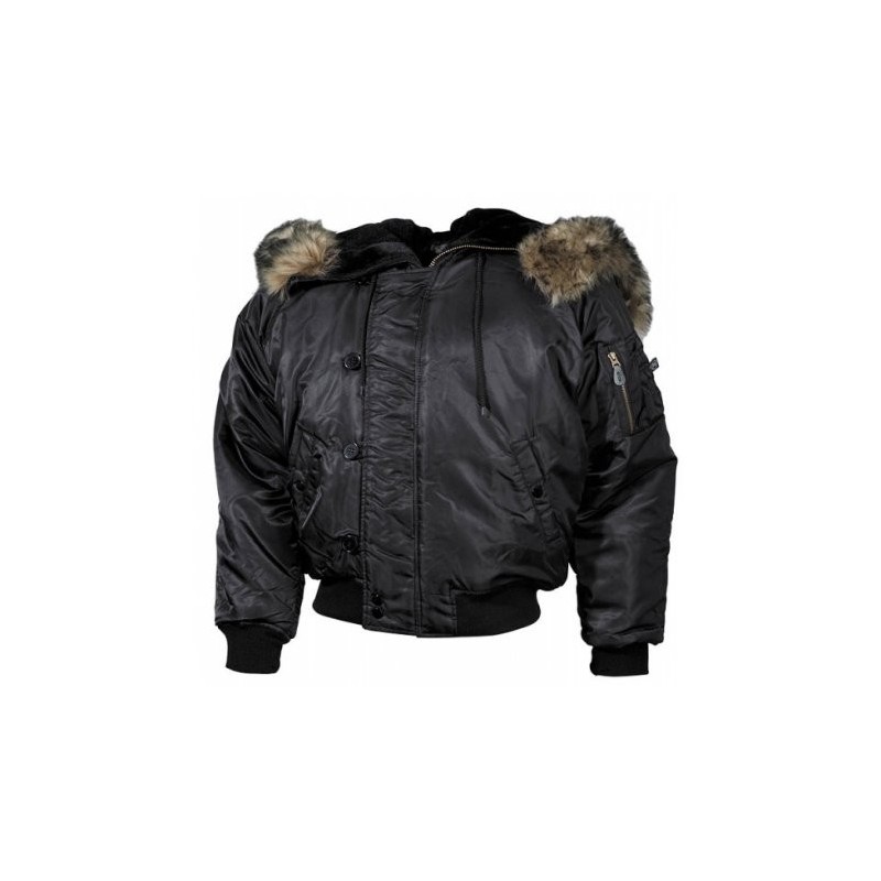 BOMBERA MFH US Polar jacket N2B 03702A, nylonová s kožušinou - čierna
